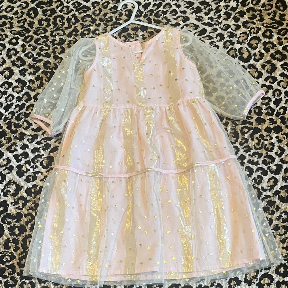 Pink and Gold Starry Kids Dress, Bisby Size 6
